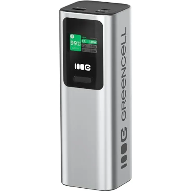 Green Cell PowerPlay Ultra Powerbank 25200mAh, 140W, USB-C PD, Schnellladung für Laptop, MacBook, iPhone 17/16/15 Pro Max, LCD Display, externes Ladegerät für Geräte mit hohem Strombedarf