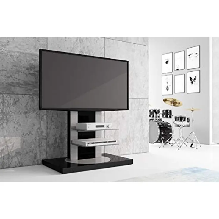 designimpex Design TV Schrank Roma H-777nw, Schwarz Hochglanz, 360° drehbar, TV Möbel für 32-65 Zoll LCD/Plasma bis 40 kg inkl. TV-Halterung