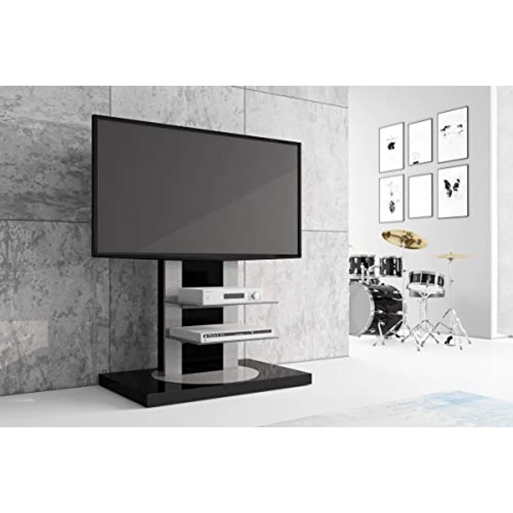 designimpex Design TV Schrank Roma H-777nw, Schwarz Hochglanz, 360° drehbar, TV Möbel für 32-65 Zoll LCD/Plasma bis 40 kg inkl. TV-Halterung – Bild 1