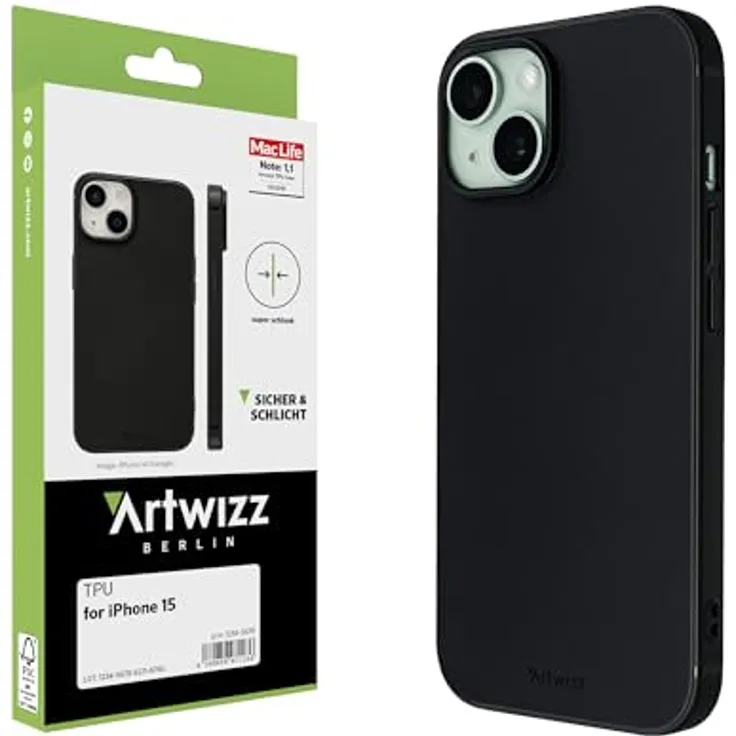 Artwizz TPU Case Schutzhülle kompatibel mit iPhone 15 - Elastische Hülle, Kratzresistent, Ultra-Dünn - Matt-Schwarz