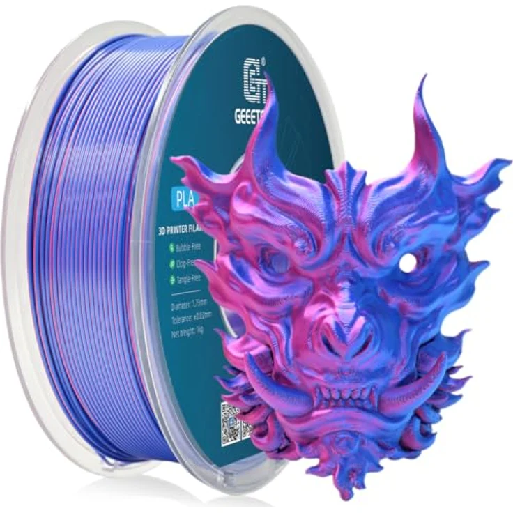 GEEETECH Silk PLA Filament 1,75mm, 3D Drucker Filament 1KG/Spule, zweifarbig Rot Blau mit glänzender Oberfläche und hoher Maßgenauigkeit – Bild 1