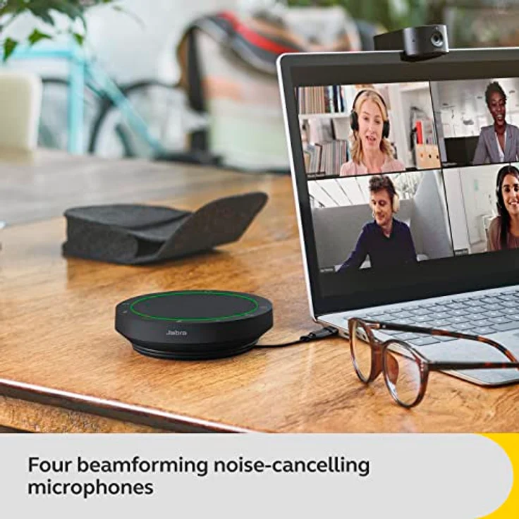 Jabra Speak2 55 Bluetooth-Freisprechlösung, 4 Mikrofone mit Geräuschunterdrückung, 50 mm Breitband-Lautsprecher, Breitband-Audio, kompakt, tragbar - Zoom und Google Meet zertifiziert, Dunkelgrau – Bild 4