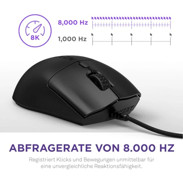 NZXT Lift 2 Ergo | Leichte ergonomische kabelgebundene Gaming-Maus | Leichte 61-g-Konstruktion | 8K-Abfragerate | Optische Switches | Optischer 26K-DPI-Sensor | Füße aus 100% PTFE | Schwarz – Bild 3