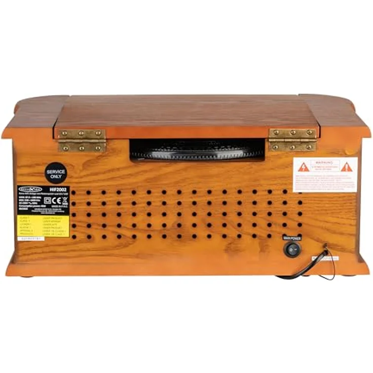 Reflexion HIF2002 Retro Stereo-Anlage mit Plattenspieler, Kassette, CD-Player und Radio (UKW - MW, CD - MP3, USB, beleuchtetes LCD-Display, Fernbedienung, 2x40 Watt Musikleistung), braun – Bild 6