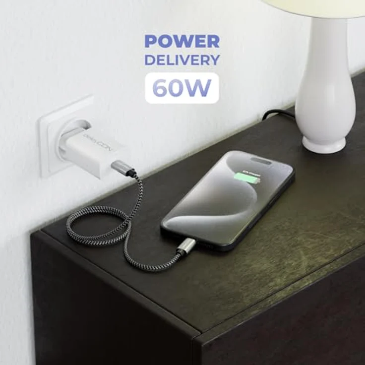 deleyCON 0,30m USB-C Kabel PD3.0, 60W Schnellladekabel in Schwarz-Grau für iPhone 16/15 Pro Max, Samsung Galaxy S24/S23, iPad Pro, MacBook Air, PS5 – Bild 5