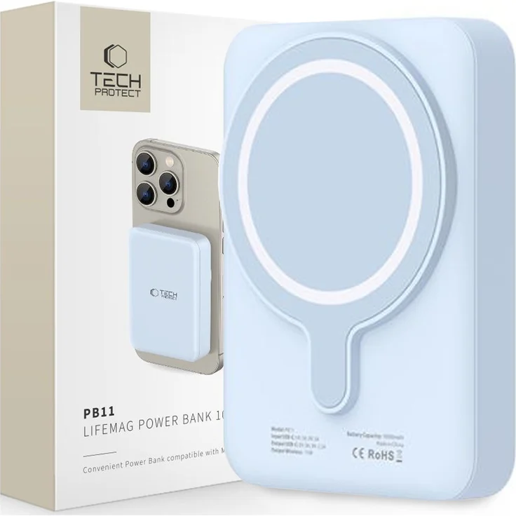 Tech-Protect Pb11 Lifemag MagSafe Power Bank 10000 mAh, blau, mit USB-C Anschluss und LED-Anzeige