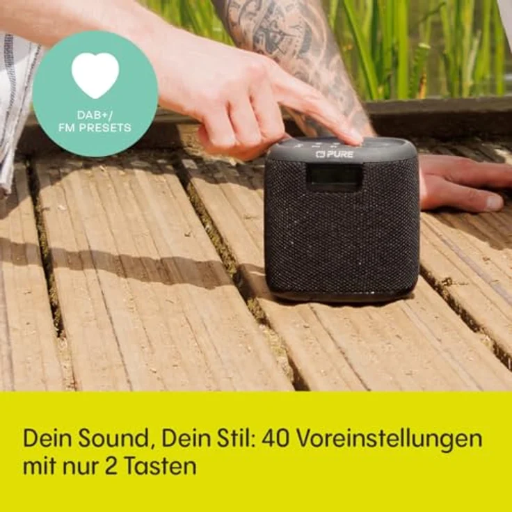 Pure Woodland Mini Outdoor Lautsprecher mit Bluetooth & DAB+/FM Radio (wasserdicht IP67, robust, tragbar, 14h Akku, perfekt für Garten & Camping) Schwarz – Bild 6