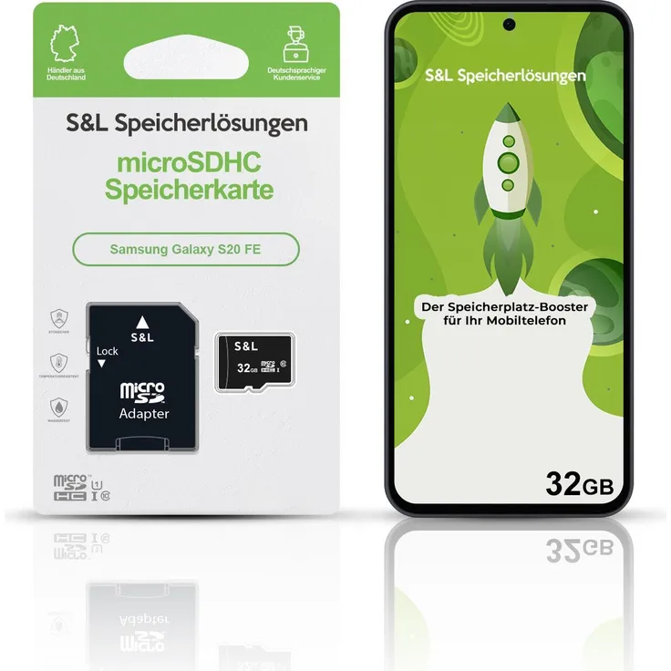 S&L microSD Speicherkarte 32GB für Samsung Galaxy S20 FE, Class 10 U1, stoßsicher, wasserdicht, hohe Lesegeschwindigkeit