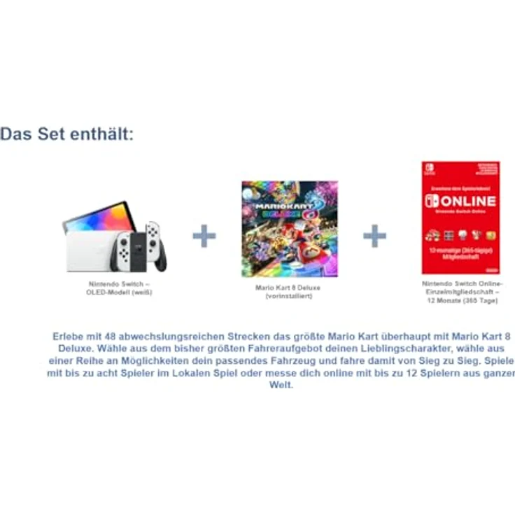 Nintendo Switch™ – OLED-Modell (weiß) + Mario Kart 8 Deluxe Switch Online – 12-monatige (365-tägige) Einzelmitgliedschaft – Bild 2