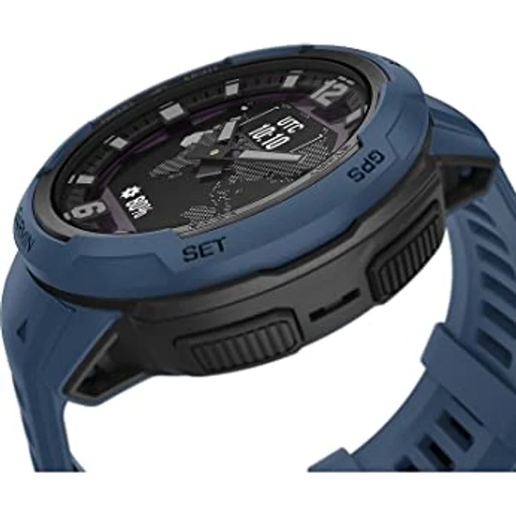 Garmin Instinct Crossover Solar, Hybrid-Smartwatch, 45 mm, Solar-Ladegerät, Rugged Design und Super-Luminova-Zeigern, 70 Tage Akkulaufzeit, 30 Sport, GPS, Cardio, SpO2, Activity Tracker (Tidal Blue) – Bild 3