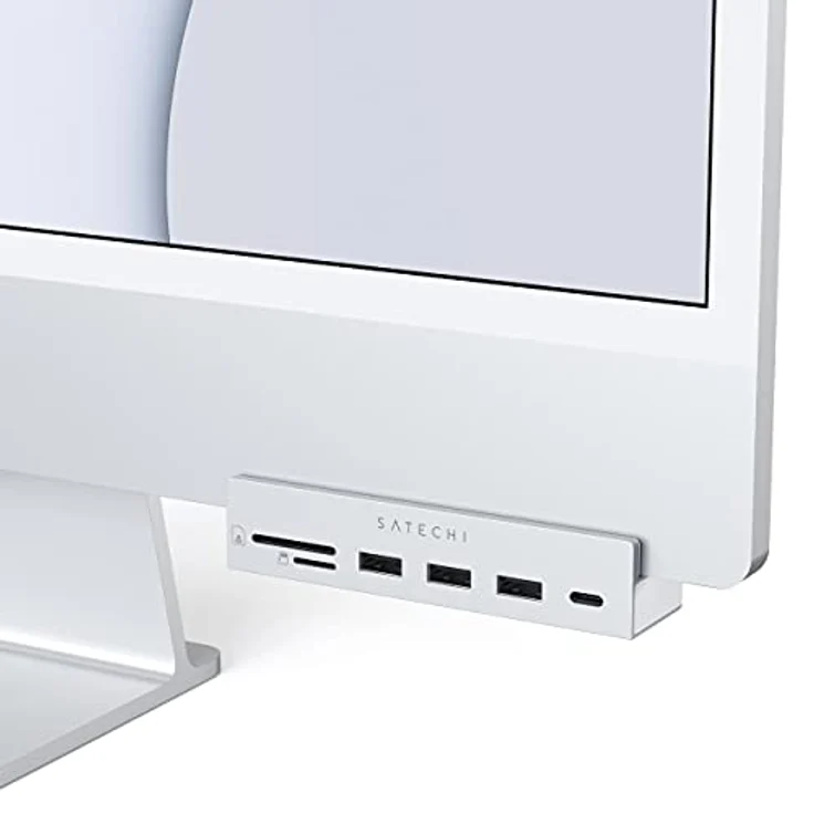 SATECHI USB-C Clamp Hub – USB-C Datenport, USB-A 3.0 Daten, Micro/SD Kartenleser – Für Apple Studio Display und 2021 iMac M1 24 Zoll. Passt Nicht für 2020 iMac und frühere Modelle (Silber) – Bild 1