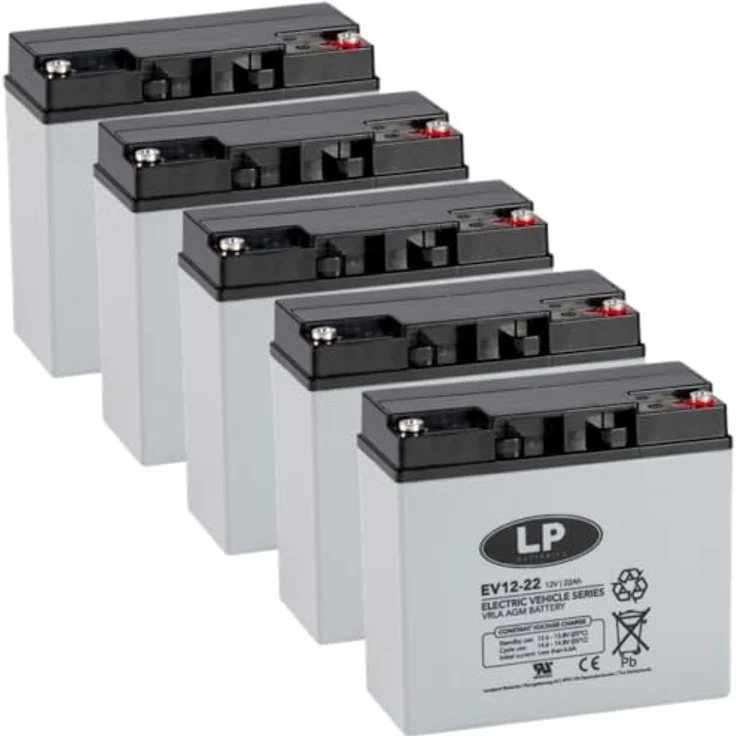 Akkuman.de Landport EV12-22, Akkusatz 5X 12V 22Ah, wartungsfreie VRLA Batterie mit AGM-Technologie, schnelle Aufladung – Bild 1
