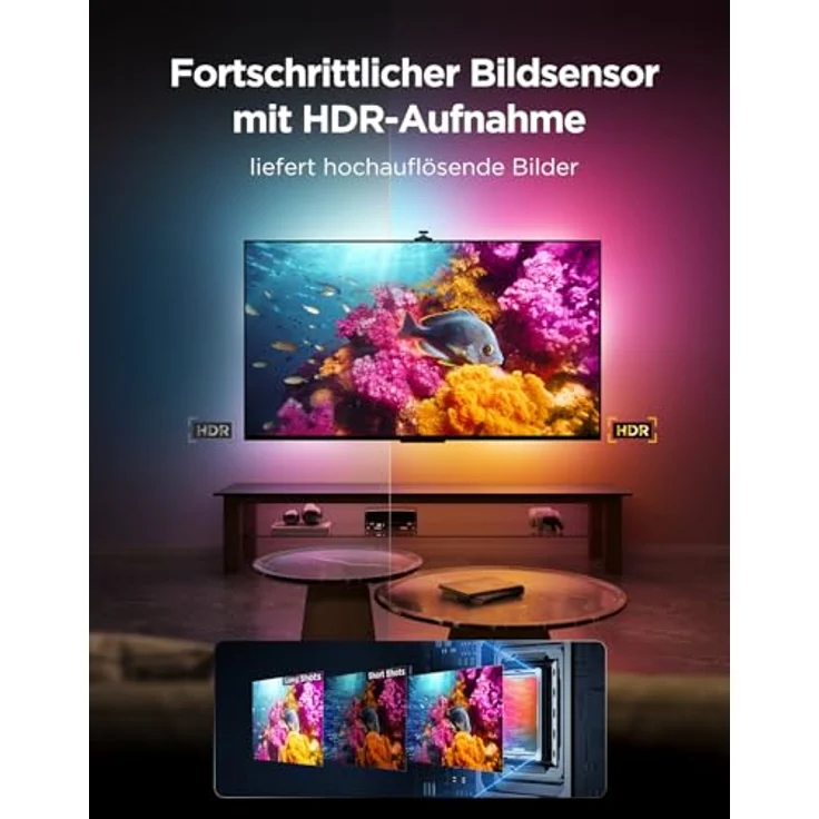 Govee TV Hintergrundbeleuchtung 3 Pro, HDR-Dreifachkamera mit 75 LEDs/m, 3,6M RGBWWIC LED Streifen, Sprach- & APP-Steuerung, DreamView Sync für 55–65 Zoll TVs – Bild 3