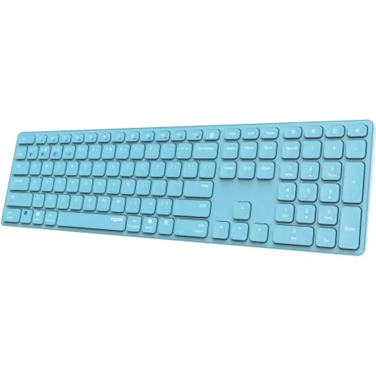 Rapoo E9800M kabellose Tastatur Wireless Keyboard wiederaufladbarer Akku flaches Aluminium Design DE-Layout QWERTZ PC & Mac - blau – Bild 4