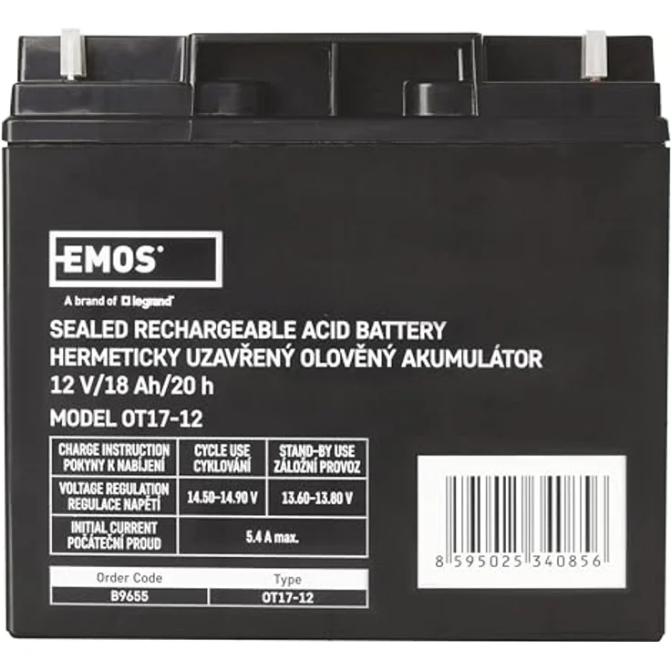 EMOS Wartungsfreier Bleiakku 12V 18Ah AGM Batterie für Notbeleuchtung Alarmsysteme USV-Geräte Ventilgesteuert Sicherheitsventile 181x77x167 mm – Bild 4