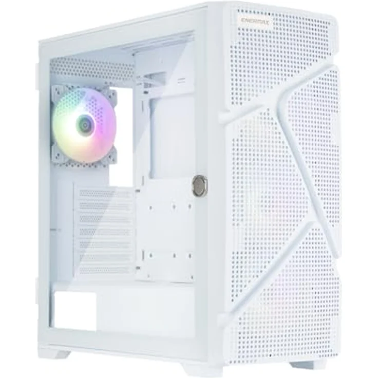 Enermax MarbleShell MS31 ARGB, weißes Tempered Glass Midi-Tower PC-Gehäuse mit 4x PWM 120mm ARGB-Lüftern und USB 3.2 Typ C – Bild 1
