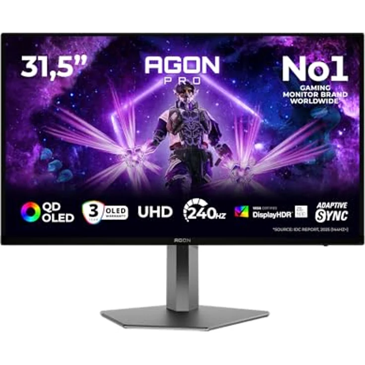 AOC AG326UZD2 32 Zoll UHD USB Hub Monitor, 240Hz QD-OLED, 0.03ms GtG, HDR500, FreeSync Prem Pro, G-Sync Comp, Höhenverstellung, Lautsprecher, Schwarz – Bild 2