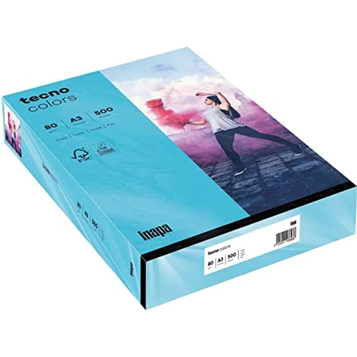 inapa farbiges Druckerpapier, buntes Papier tecno Colors: 80 g/m², A3, 500 Blatt, blau – Bild 1