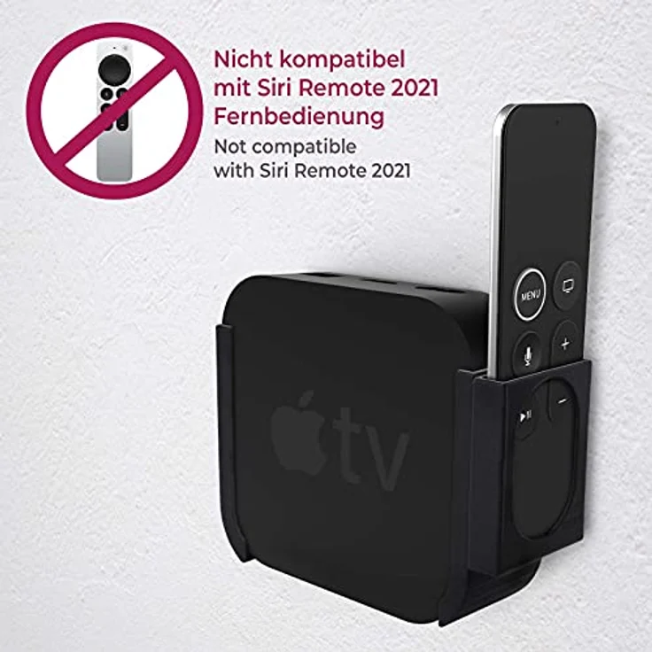 Mobilefox Wandhalterung für Apple TV HD und 4K, inklusive Remote Fernbedienungshalterung, schwarz – Bild 2