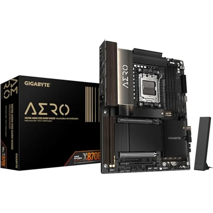 GIGABYTE X870E AERO X3D DARK WOOD Mainboard – ATX, unterstützt AMD Ryzen 9000 CPUs, digitales 16+2+2-Phasen-VRM, bis zu 9000 Hz DDR5 (OC), 2× PCIe 5.0, Wi-Fi 7, 5-GbE-LAN, USB 4 – Bild 1