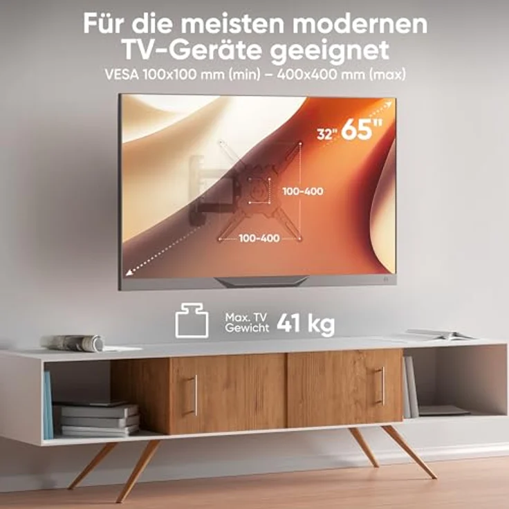 ONKRON M4R-B TV Wandhalterung schwenkbar für 32-65 Zoll Fernseher bis 41 kg, neigbar und drehbar, max. VESA 400x400, ausziehbar, Schwarz – Bild 3