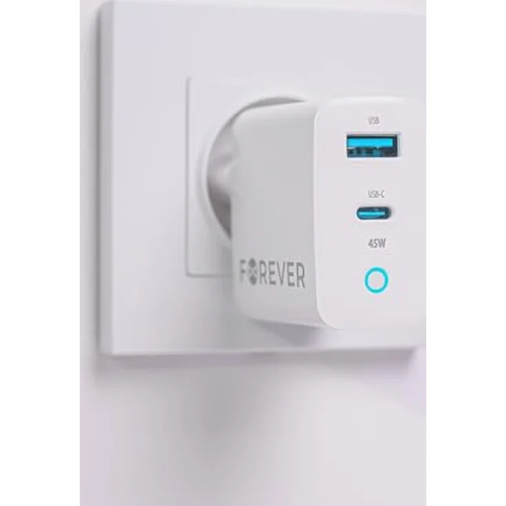Forever GaN PD QC TC-06, Schnell Ladegerät mit 1X USB, 1X USB-C, 45W, kompatibel mit iPhone, Xiaomi, Huawei, Samsung, hohe Qualität und vielseitige Nutzung – Bild 4