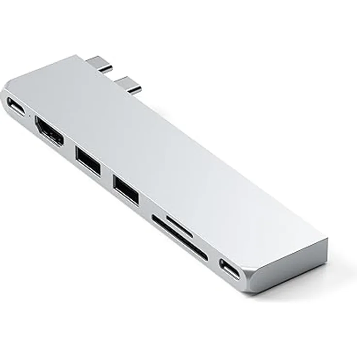 Satechi USB-C Hub Multiport Adapter Pro Slim, 7 in 1 Dongle - Silber, für MacBook Pro/Air M2 mit USB 4 Port, 4K HDMI Auflösung, USB3.2 Gen 2, SD/TF Kartenleser und 100W USB-C PD