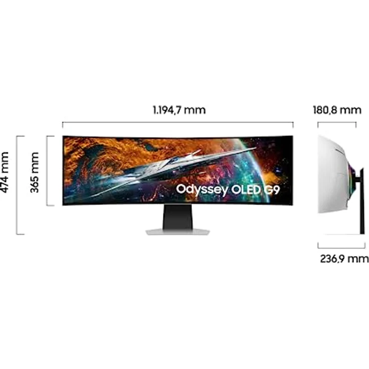 Samsung Odyssey OLED G9 G95SC Curved Gaming Monitor, 49 Zoll, QD-OLED-Panel, 5.120 x 1.440 Pixel, HDR True Black 400, Bildwiederholrate 240 Hz, Reaktionszeit 0,03 ms, mit Lautsprechern, Fernbedienung – Bild 2