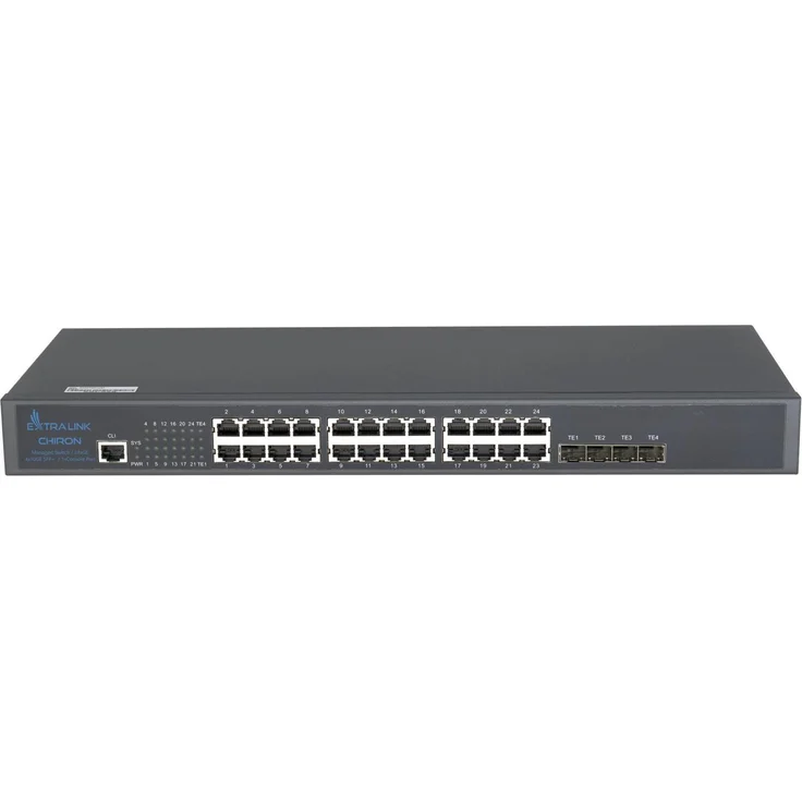 Extralink Chiron Switch 24x RJ45 1000Mb/s, 4x SFP+, L3 Managed, Netzwerk Switch, Schwarz