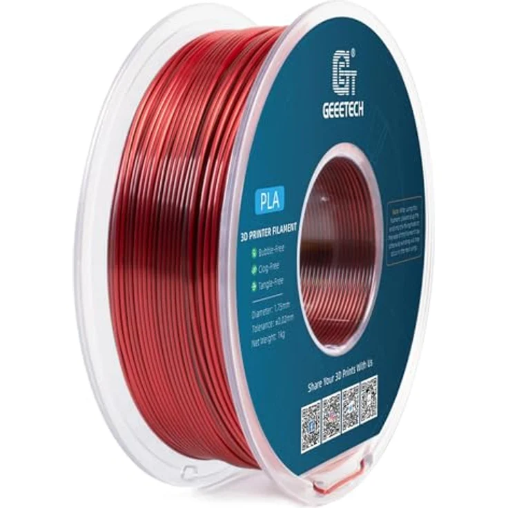 GEEETECH Silk PLA Filament 1,75mm, 1KG Spule, Dual Silk Schwarz Rot, hochwertige glänzende Oberfläche, präzise und verzugsfrei – Bild 3