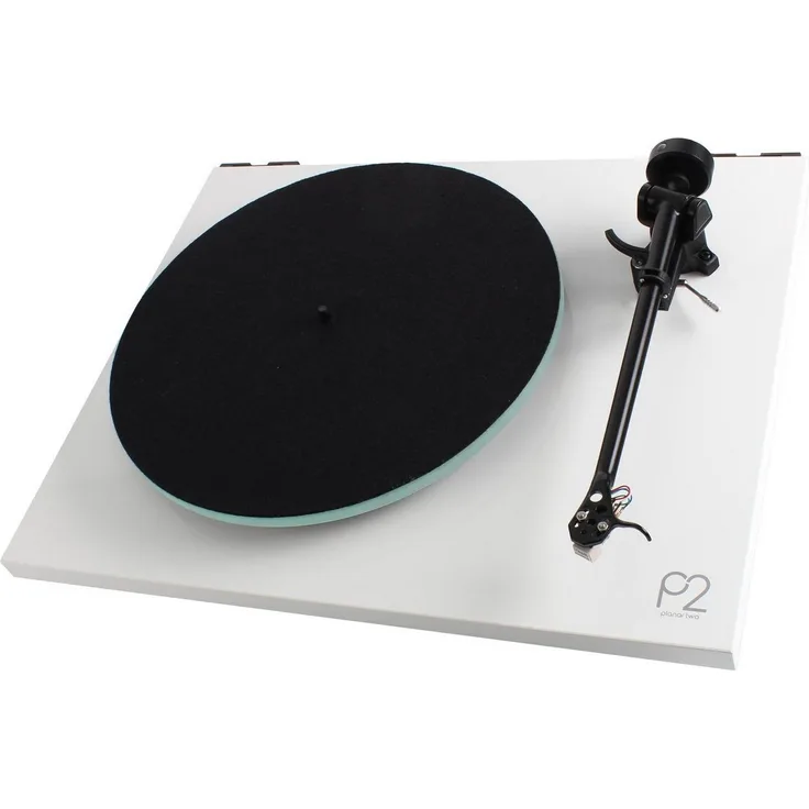 Rega Planar 2, Plattenspieler in weiß mit Carbon MM-Tonabnehmer und hochglanzacrylbeschichtetem Chassis