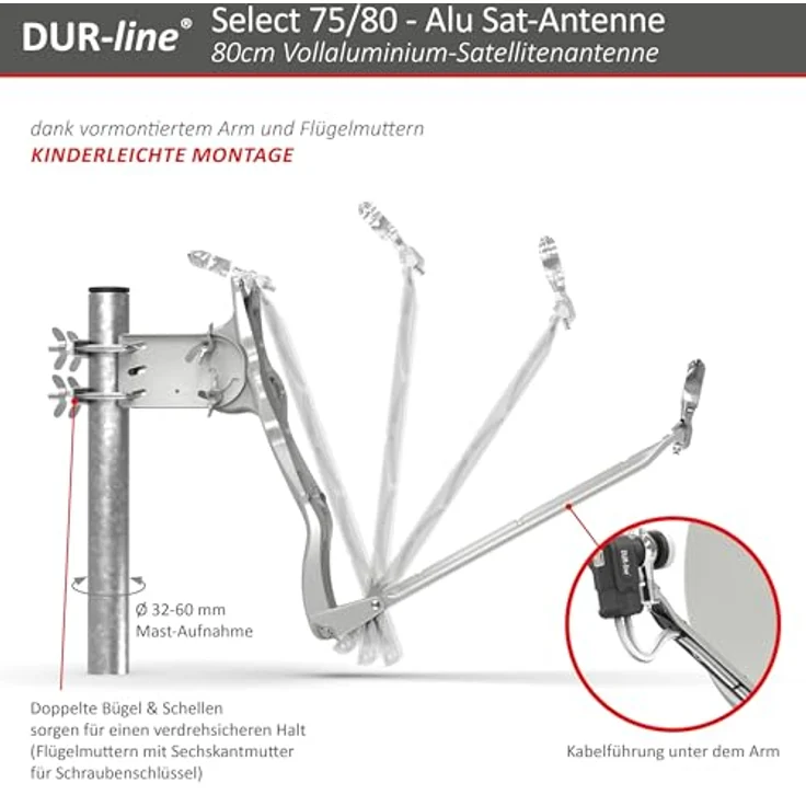 DUR-line Select 75/80cm Hellgrau Satelliten-Schüssel - 3 x Test + Sehr gut + Aluminium Sat-Spiegel – Bild 6