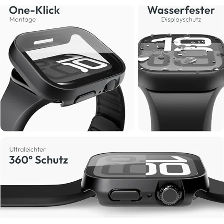 Vonmählen Thin Case für Apple Watch SE (40mm), ultradünne Schutzhülle mit 9H gehärtetem Glas, wasserdicht, Schwarz – Bild 3