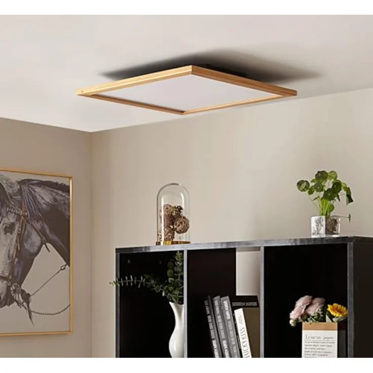 Lucande LED Deckenlampe Holz 52x52 cm, mit Fernbedienung, dimmbar, wechselbare Lichtfarbe (2700-6500K), 24W LED, Wohnzimmerlampe, Deckenleuchte Esszimmer in Natural Style – Bild 2