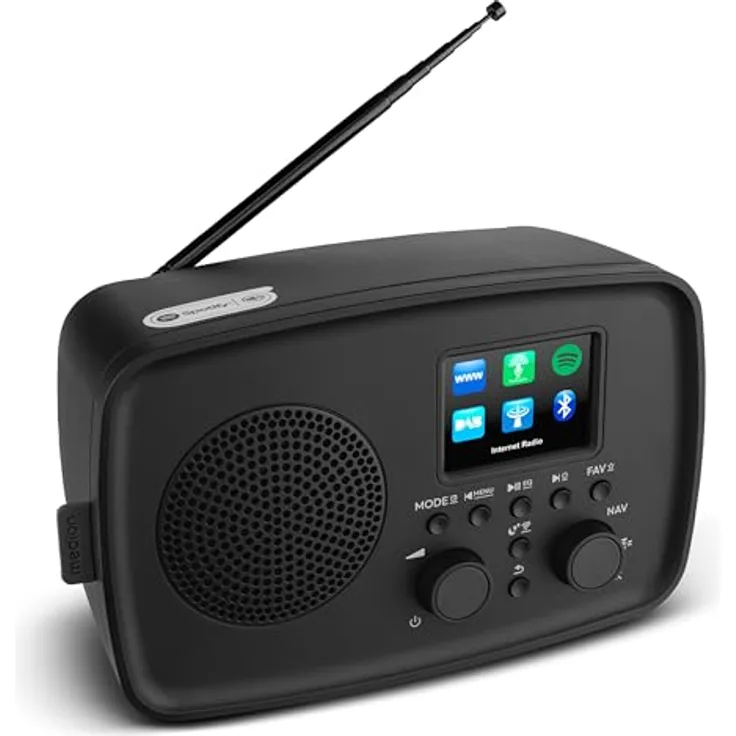 MEDION Internetradio IRE-1, DAB+ & WLAN, Bluetooth, spritzwassergeschützt, mit Wecker und Spotify Connect, schwarz