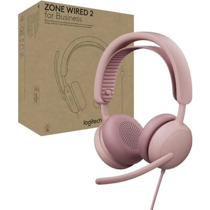 LOGITECH Zone Wired 2 for Business Rosé, Kabelgebundenes USB-Headset mit adaptiver Hybrid-ANC, kompatibel mit Windows und MacOS – Bild 1