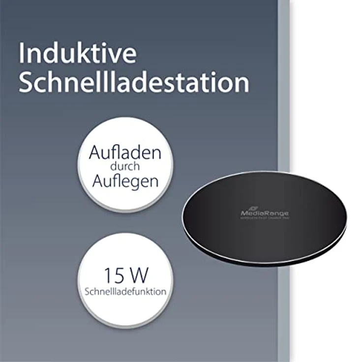 MediaRange Induktive Schnellladestation - Ladepad mit Ladefunktion für kabelloses Laden, 15W Qi Schnellladung, USB Fast Wireless Charger, kompatibel mit iPhone, Samsung – Bild 2