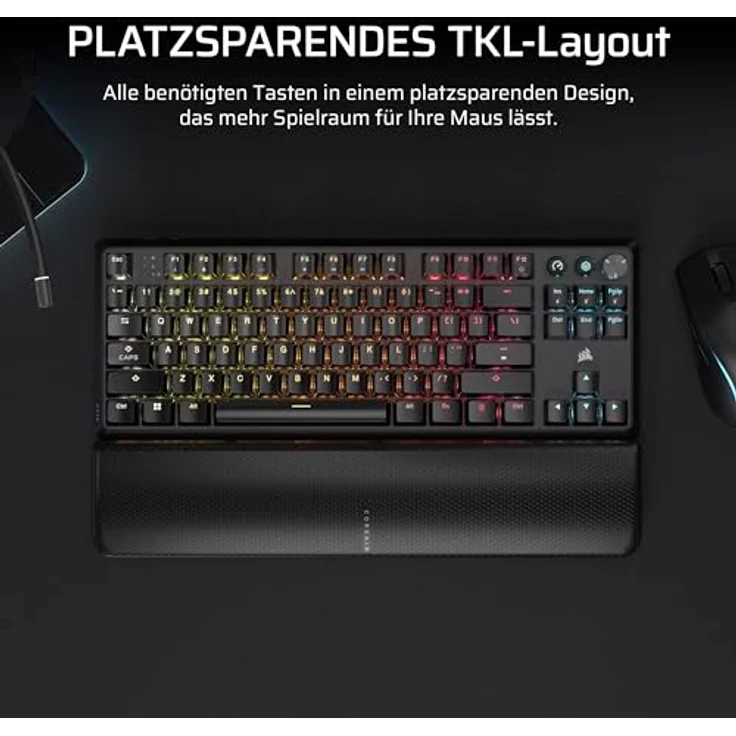 Corsair K70 CORE TKL Wireless RGB Mechanische Tenkeyless-Gaming-Tastatur – Vorgeschmierte MLX Red v2 Linear Switches – Zweischichtige Schalldämpfung – ABS Keycaps – QWERTZ DE – Schwarz – Bild 3