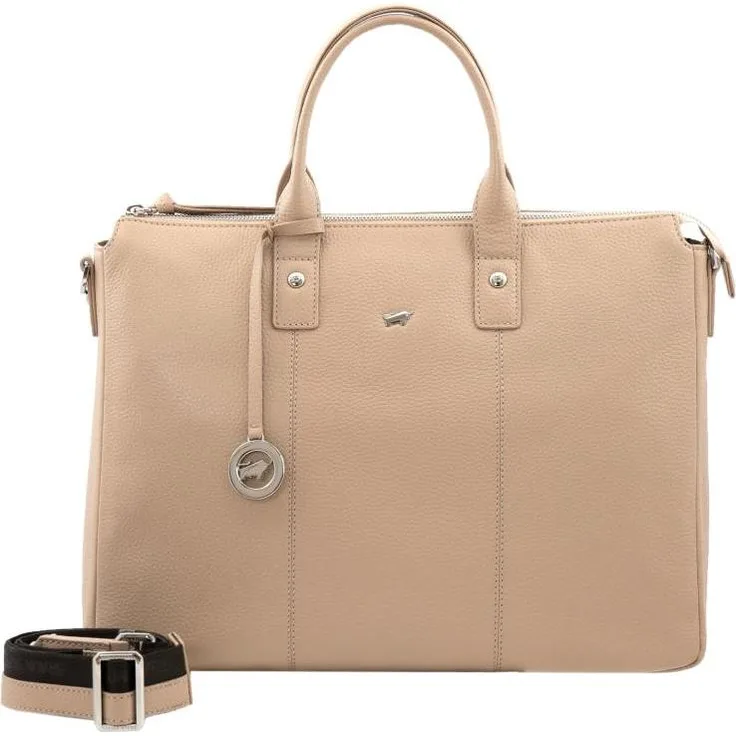 Braun Büffel Hanna, Notebooktasche aus genarbtem Rindleder, beige, mit integriertem Laptopfach und mehreren Fächern für optimale Organisation