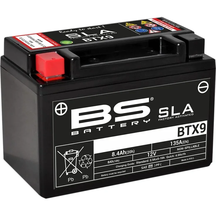 BS Battery SLA Wartungsfreie Batterie BTX9, werkseitig aktiviert, 12V, 8,4Ah, vibrationsfest, auslaufsicher