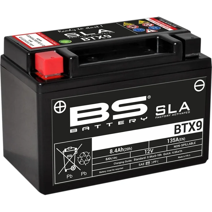 BS Battery SLA Wartungsfreie Batterie BTX9, werkseitig aktiviert, 12V, 8,4Ah, vibrationsfest, auslaufsicher