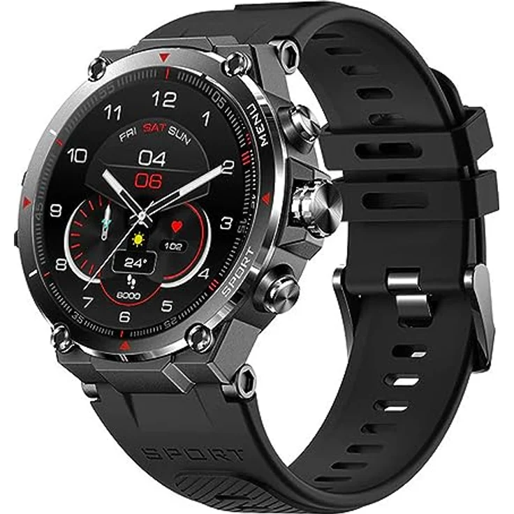 Knauermann GPS 2 (2023) Schwarz- Sportuhr Smartwatch - AMOLED-Display - Puls, Blutsauerstoff, GPS/Galileo-Empfang - BT Bluetooth - Silikonband Schwarz, 14-26 – Bild 1