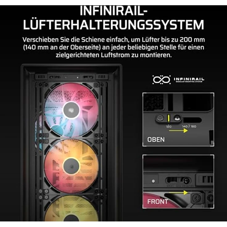 Corsair Frame 5000D RS ARGB Midi-Tower, E-ATX PC-Gehäuse mit Tempered Glass, bis zu 14 Lüfter und 4 vorinstallierten RGB-Lüftern - schwarz – Bild 6