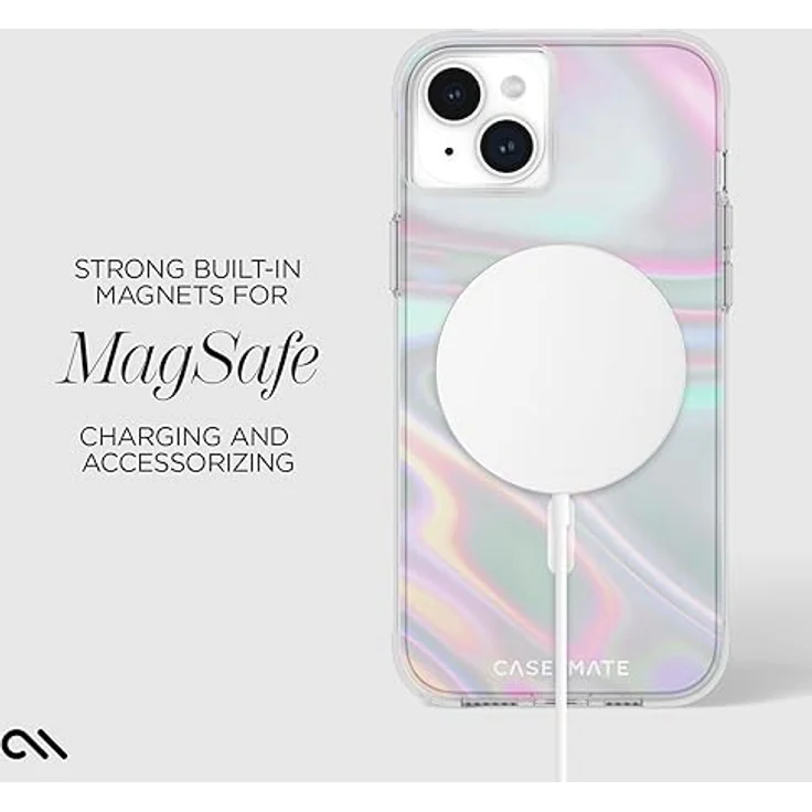 Case-Mate Soap Bubble Mag-Safe Case Schutzhülle kompatibel mit Apple iPhone 15 Plus Hülle Regenbogen (Farbwechsel-Effekt, 3 m Fallschutz, Integrierter Mag-Safe-Ring) - Transparent/Schillernd – Bild 4