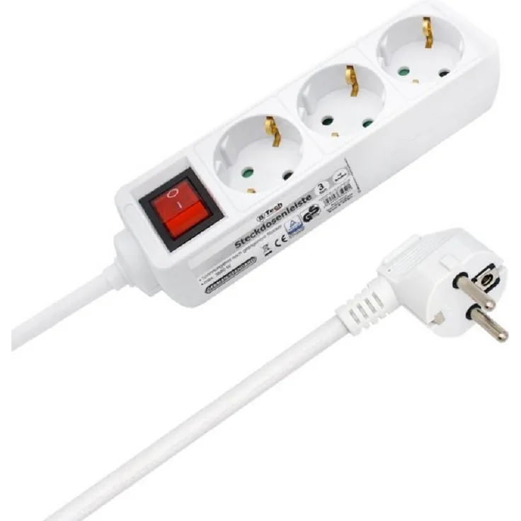 Bahama Warenvertriebs GmbH 35951 Steckdosenleiste 3-fach, mit Ein/Aus-Schalter, Überlastschutz, Kindersicherung, kompakte Bauform, 1.4 m Kabel, Farbe Weiß, TÜV GS geprüft