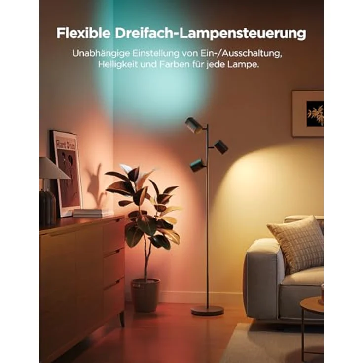 Govee 3-Flammen LED Stehlampe, RGBWW Fokus-Verstellbar, 1500lm, Matter Alexa Kompatibel, 64+ Szenen, Musik Sync, Schwarz, 157 cm für Wohnzimmer und Schlafzimmer – Bild 2