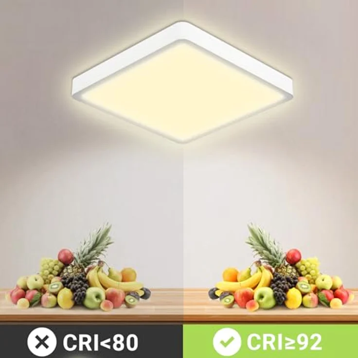 LQWELL® Deckenleuchte LED Quadrat Flach 18W 3000K 1600LM IP44 Wasserfest, Modern Schlicht Lampe Dünn für Wohnzimmer Badezimmer Schlafzimmer Küche Flur Keller Büro, 220 * 24mm – Bild 3