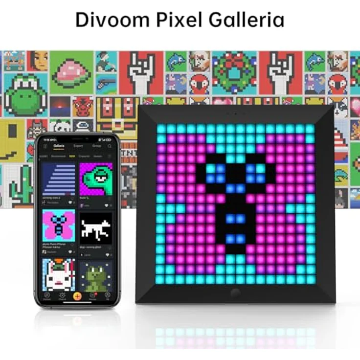 Divoom Pixoo Pixel Art, Digitaler Bilderrahmen mit 16x16 RGB LED Panel, Smart Clock, Social Media Benachrichtigungen, 7.18 Zoll, Schwarz – Bild 2