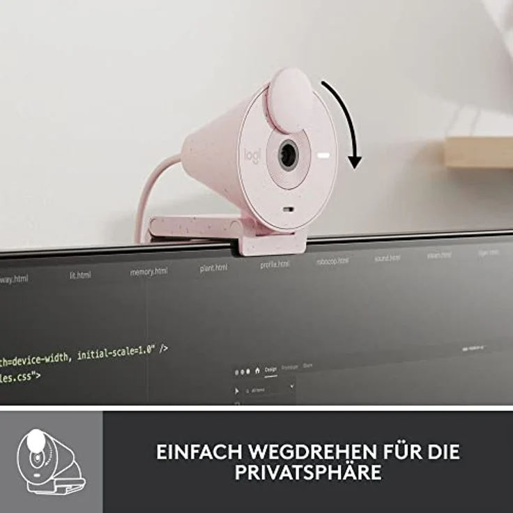 Logitech Brio 300 Full HD-Webcam mit Sichtschutz, Mikrofon mit Rauschunterdrückung, USB-C, Zertifiziert für Zoom, Microsoft Teams, Google Meet, Streaming, Automatische Lichtkorrektur - Rosa – Bild 5