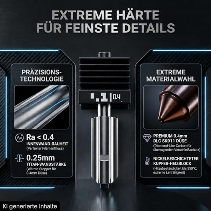 TronicXL Hotend 0,4mm Düse für Bambu Lab 3D Drucker, gehärteter Stahl, kompatibel mit PLA, PETG, ASA – Bild 3